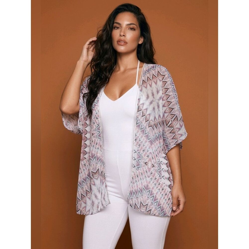 🔺️Maurices Multicolor Aztec Print Bead Lined Open Front Kimono XLarge